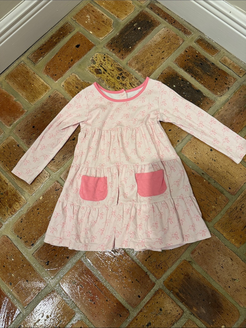 James & Lottie Dress Size 5 Long Sleeve Pink Bows